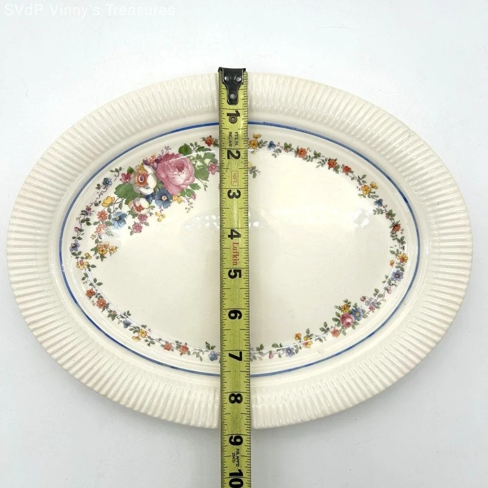 Salem China Co Victory Oval Platter Floral Rose Cream Vintage 11 Inch